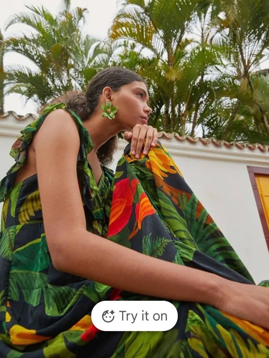 FARM Rio Dresses & Skirts - FARM Rio Black Maxi Dress with Green & Red Tropical Leaves